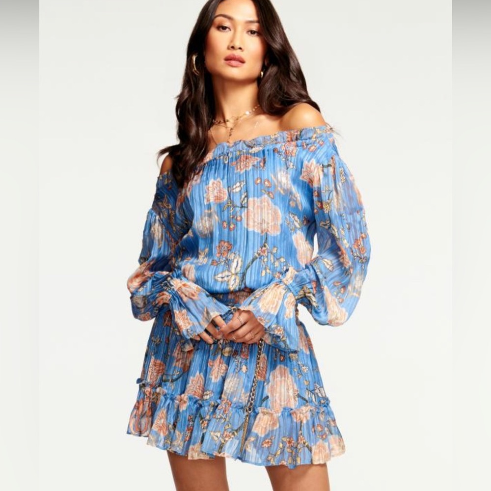 NWT RAMY BROOK Printed Willow Off-the-shoulder Mini Dress
